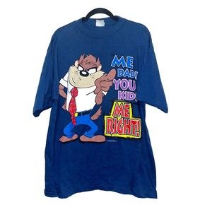 Vintage 90s Taz Me Dad You Kid Blue Tee Mens Size L